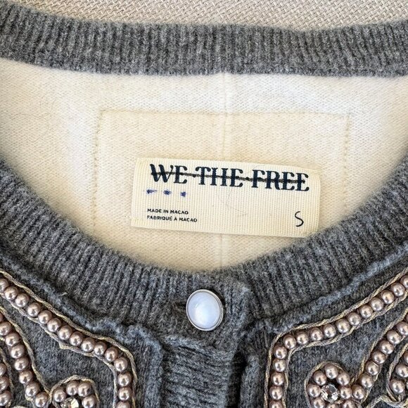 Free People Embellished Cardigan Sweater Cashmere Wool Blend Cream Small - Picture 7 of 11